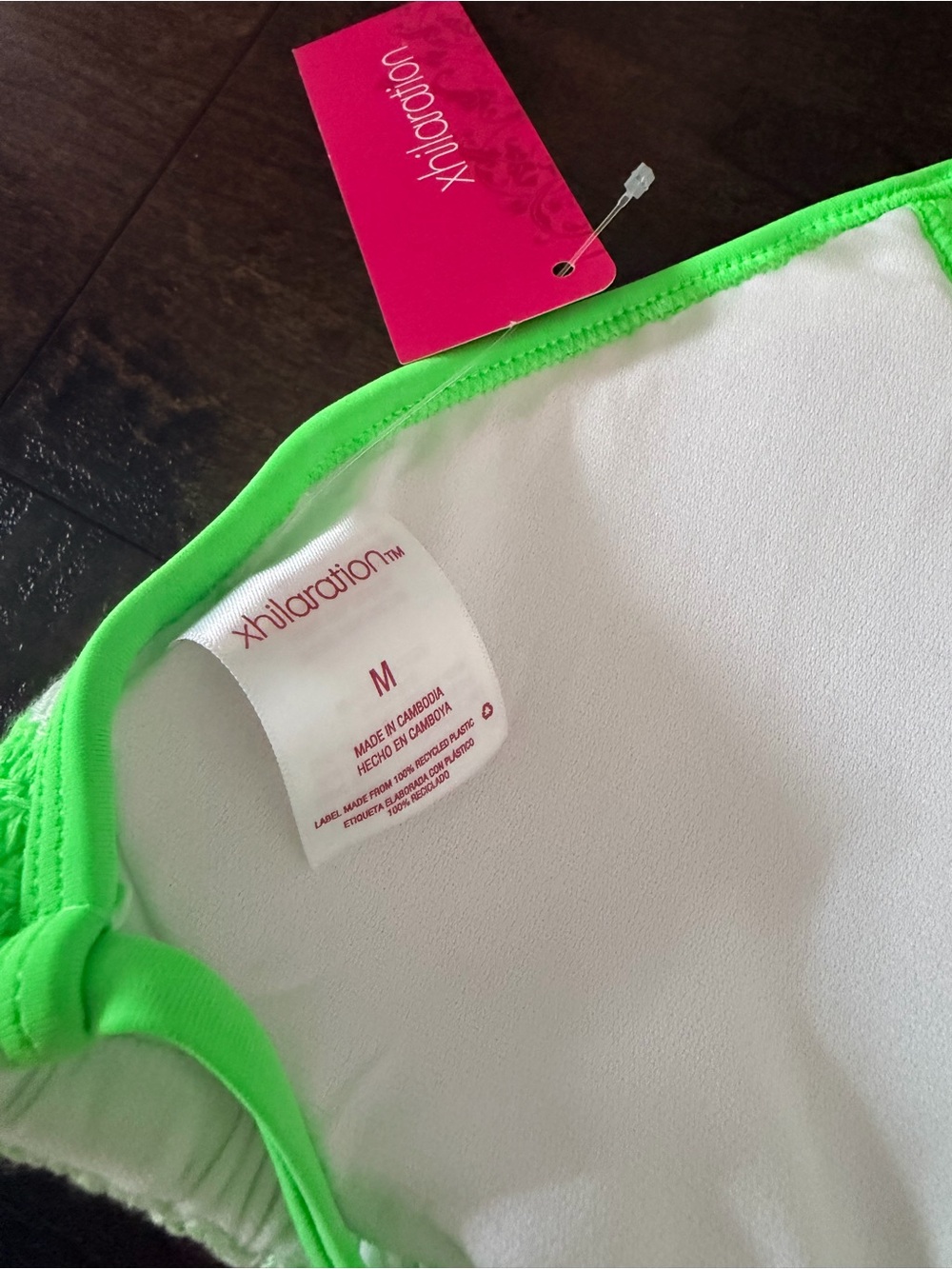 NWT Xhilaration Neon Green Check Knit Triangle Bikini Top - Picture 4 of 4